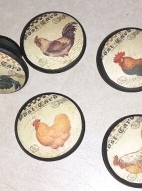 Set Of 5 Handmade Wood Kitchen Cabinet Dresser Knob Cottage Farm Chicken Rooster